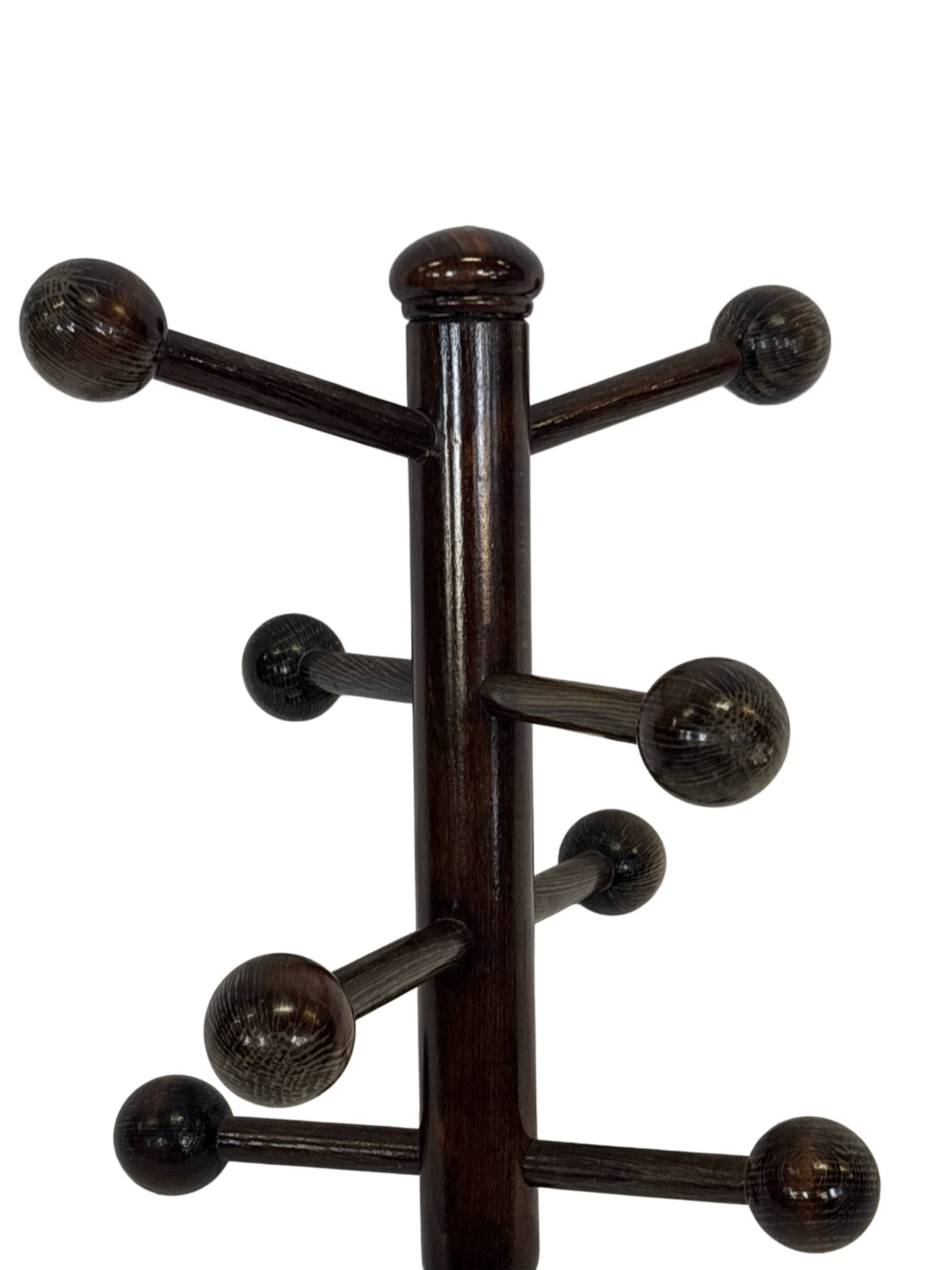 Vintage Wooden Sputnik Design Freestanding Coat Rack, 1970s, Brown