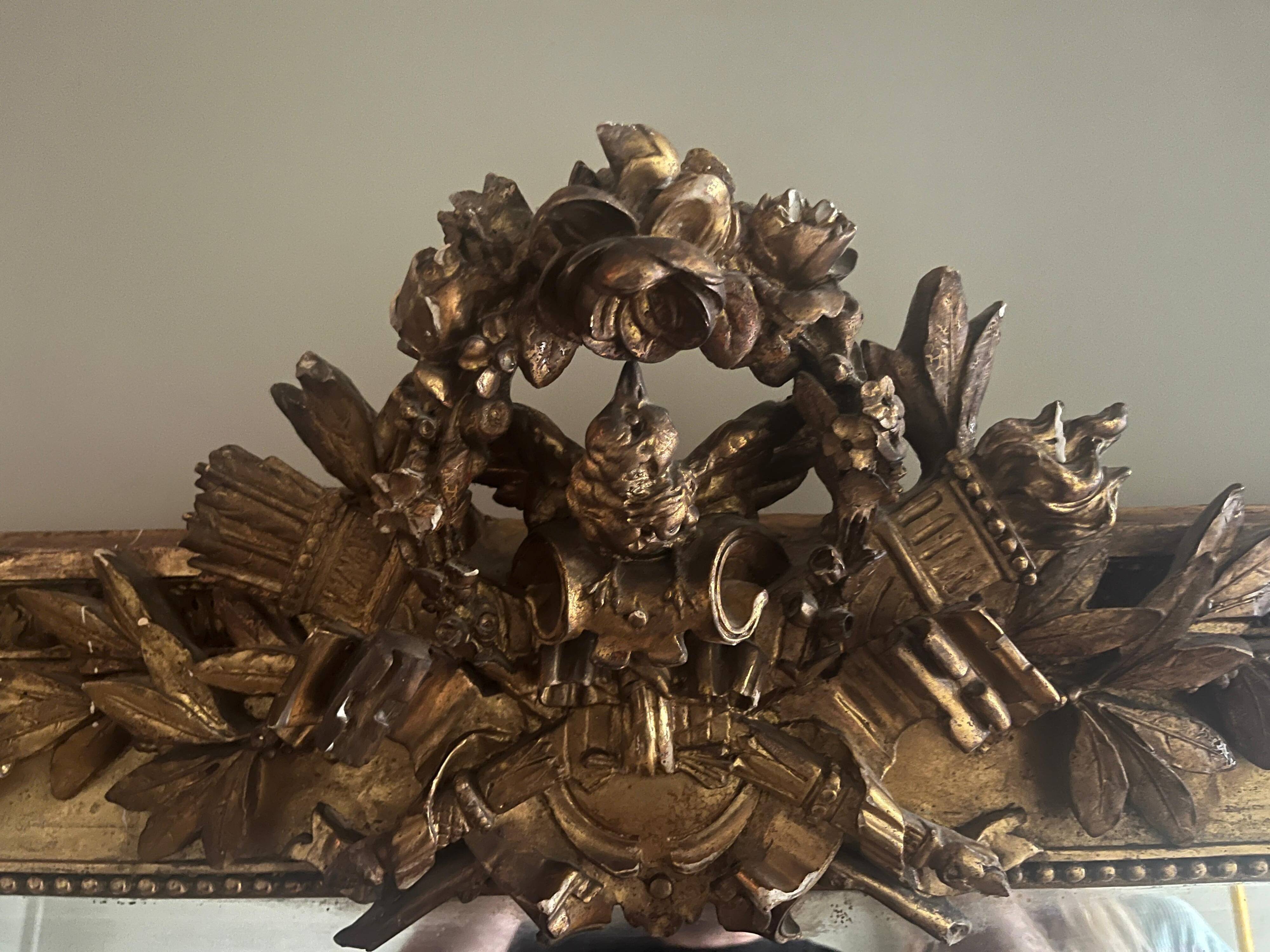 Old gilded mirror 19th century trumeau