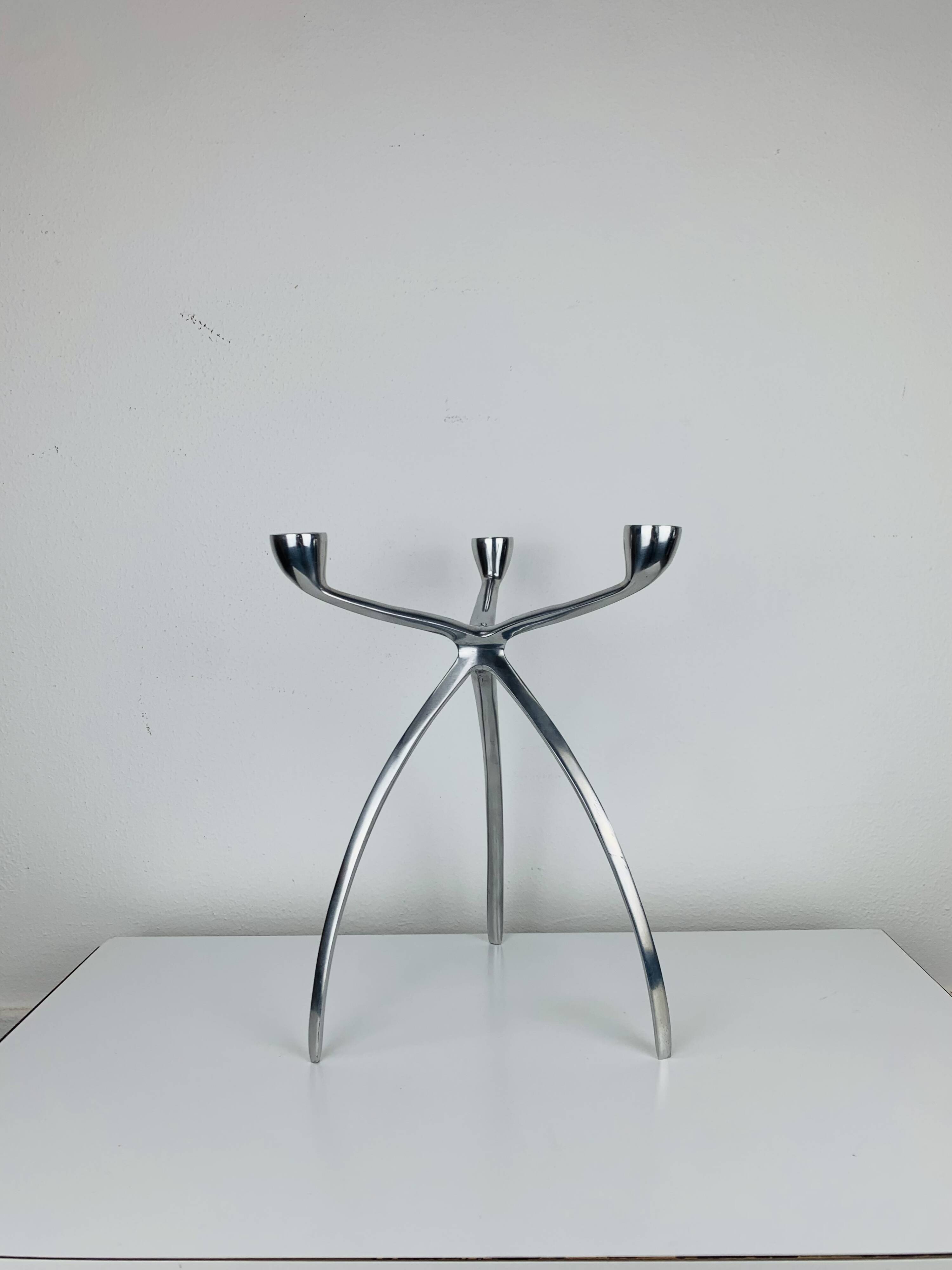 Space Age tripod candle holder by De Bijenkorf in aluminum, 1970s