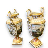 Pair of painted porcelain vases antique scenes