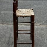 Vintage bar stool - solid wood and straw seat