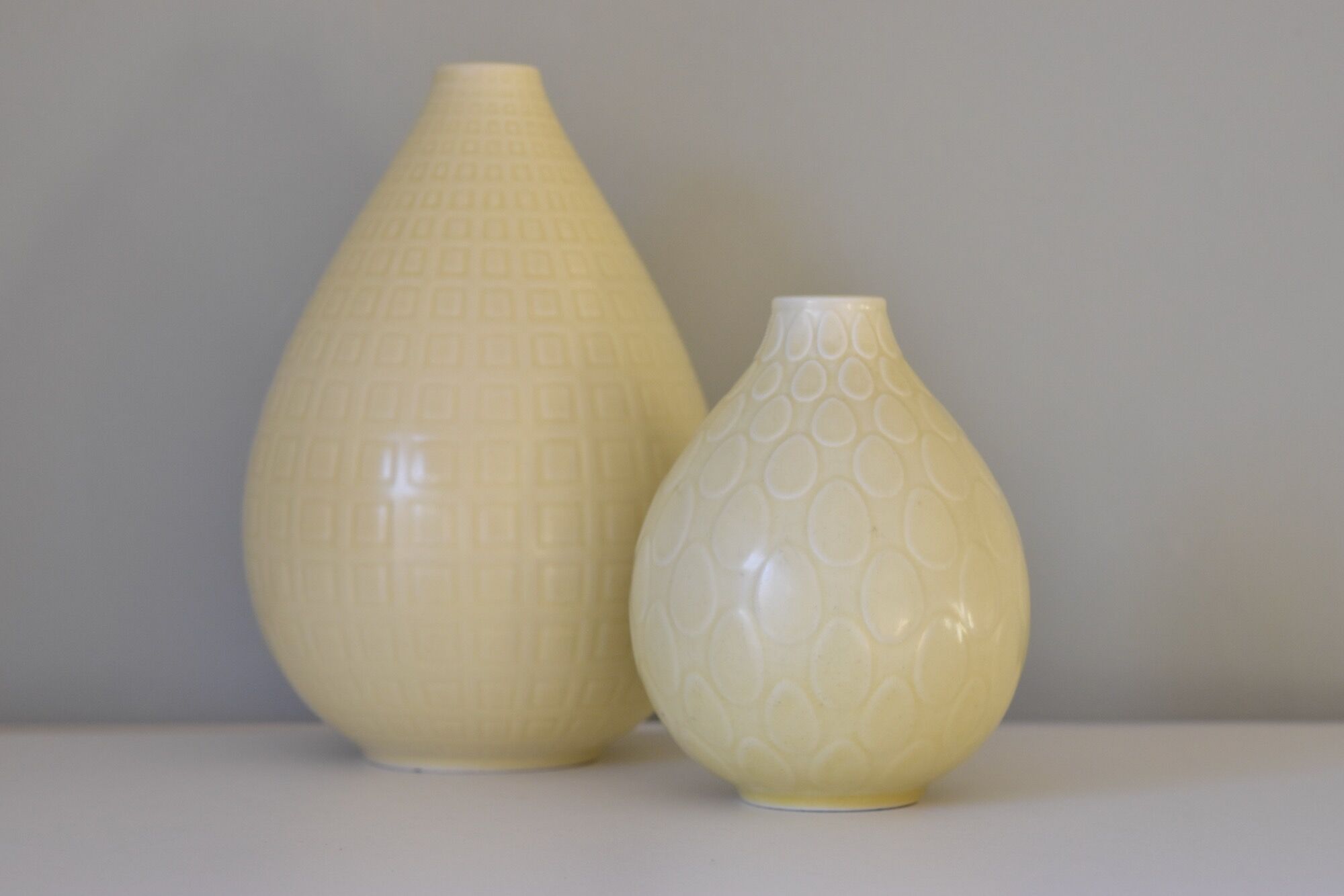 Set of two Nils Thorsson Yellow Faience Marselis Vase Aluminia Royal Copenhagen