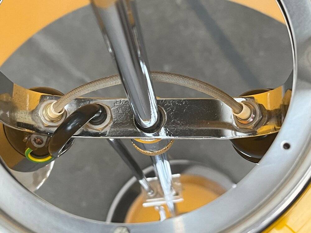 Italian yellow Lucerna floor lamp from the Space Age era, mid-century by Guzzini, 1960s.