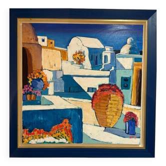 Tableau "ile grecque de Mykonos " par Ghislaine Caprin