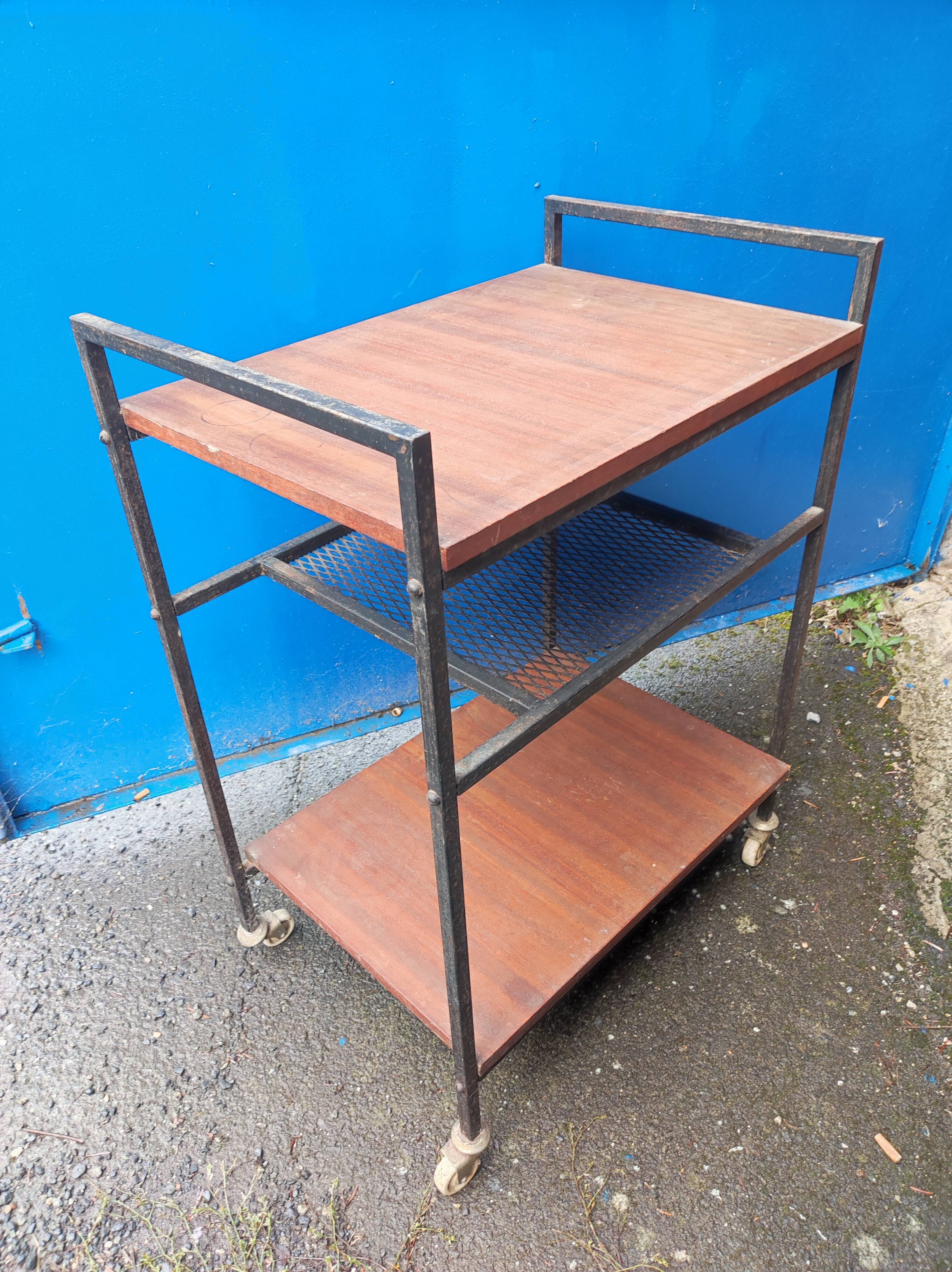 Table desserte à roulettes acier bois Meurop