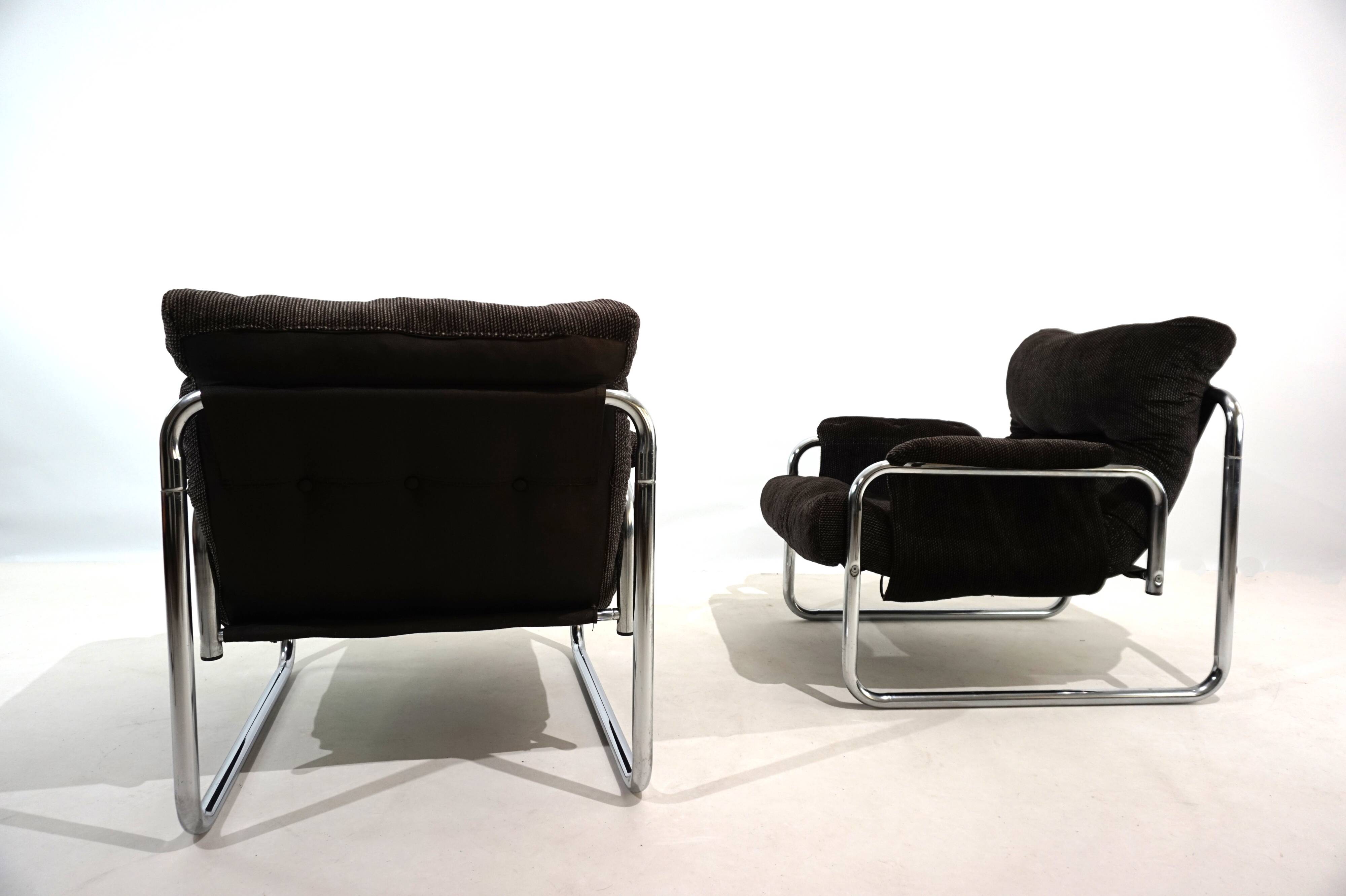 Lot de 2 fauteuils lounge cantilever chromés Herlag par Johan Bertil Häggström