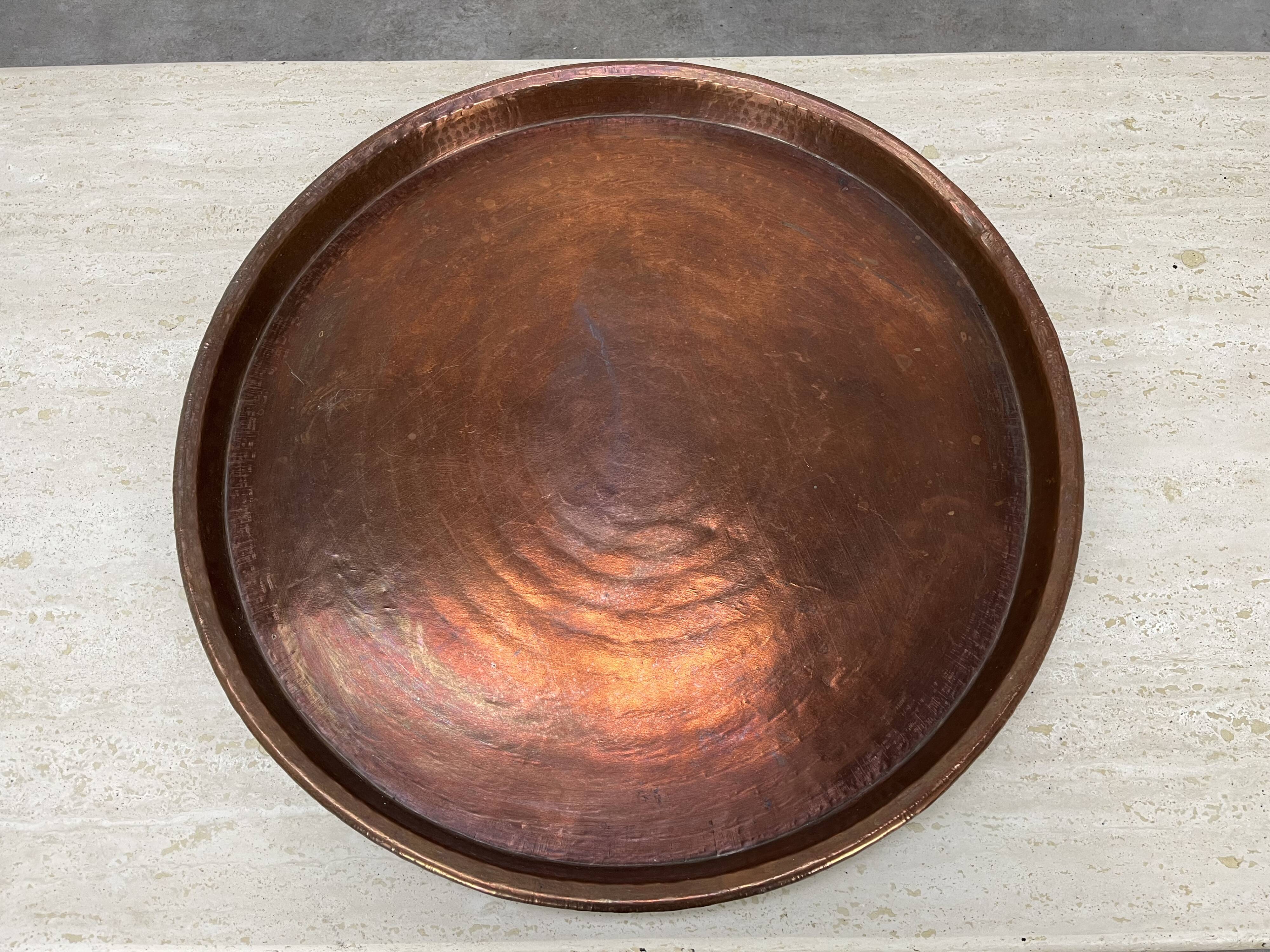 Vintage handcrafted XL round brass tray