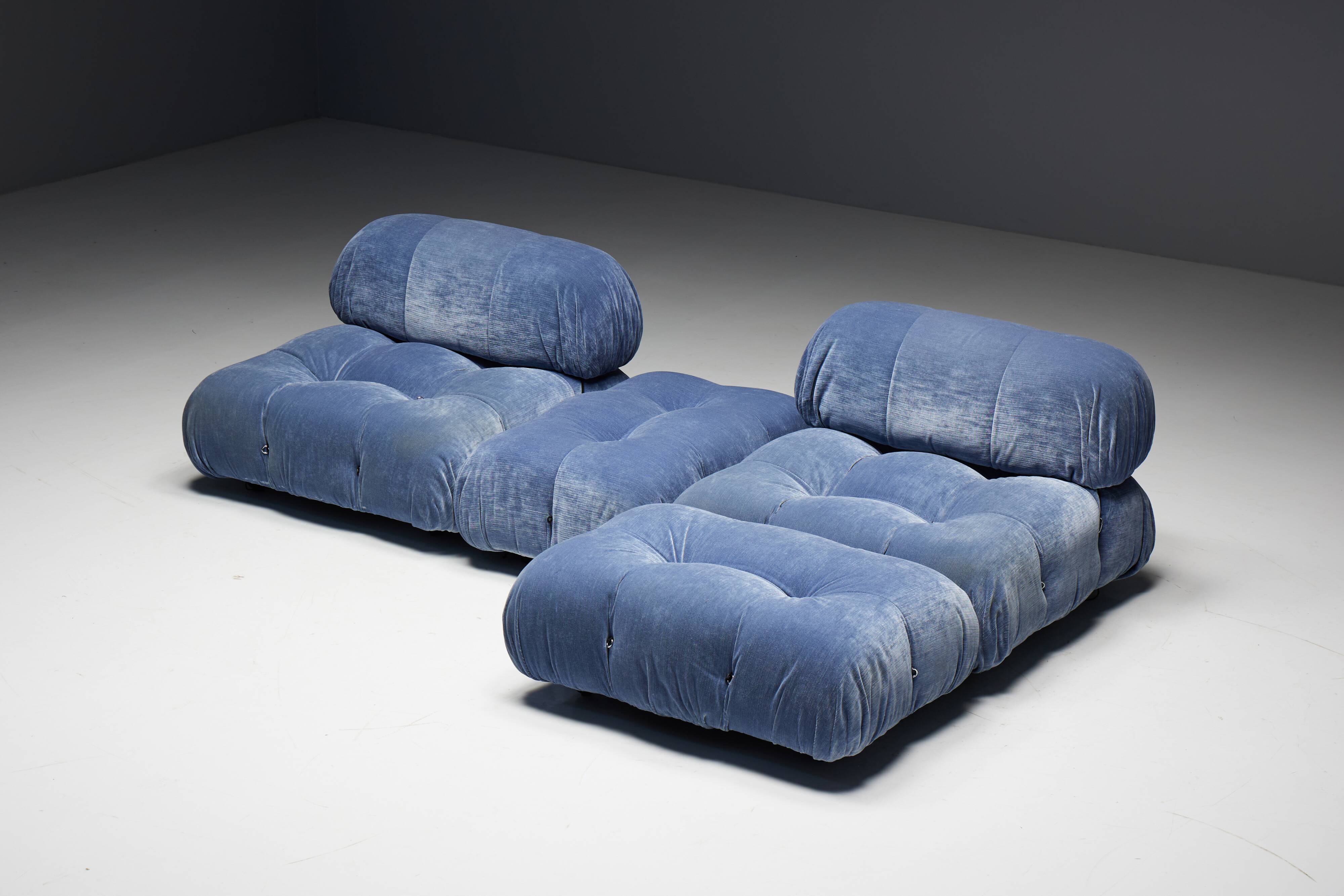 Blue Velvet Camaleonda Sofa by Mario Bellini for B&B Italia, Italy, 1970s