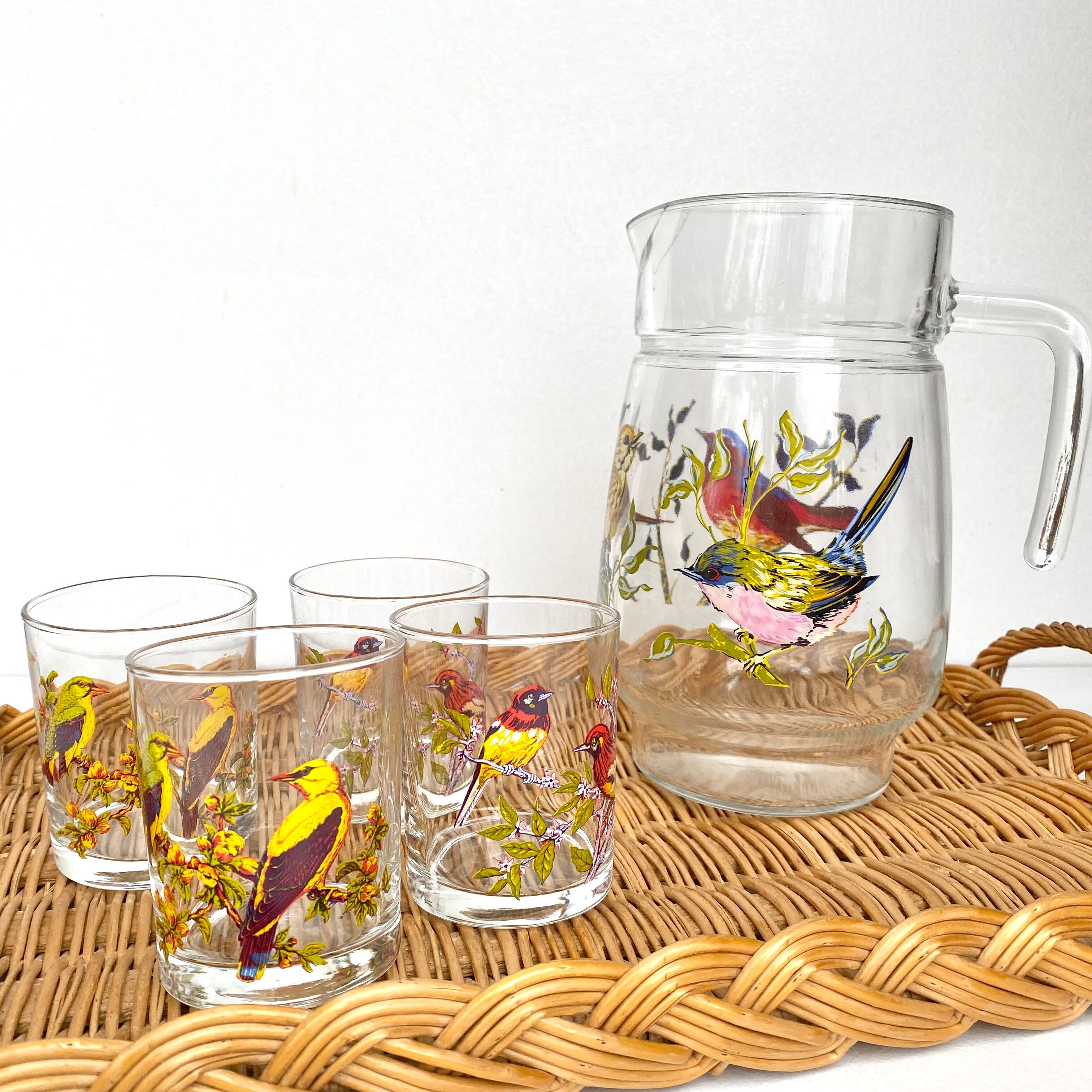 Verres à eau vintage oiseaux