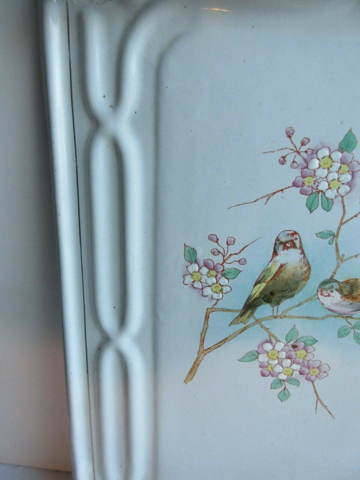 Porte-ustensiles de cuisine art déco tôle émaillée 3 oiseaux