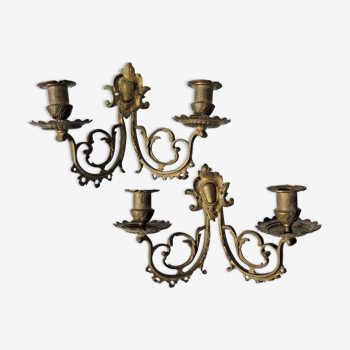 Pair of double-armed gilded bronze wall lamps