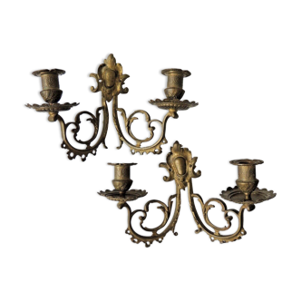 Pair of double-armed gilded bronze wall lamps