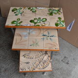 pull-out tables Vallauris, signed 'the wheel' ceramic, chrome foot