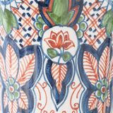 Pair of Dutch Delft Makkum ceramic table lamps with new olive green velvet shades.