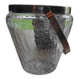 Seau à glace en métal plaqué argent et verre craquelé