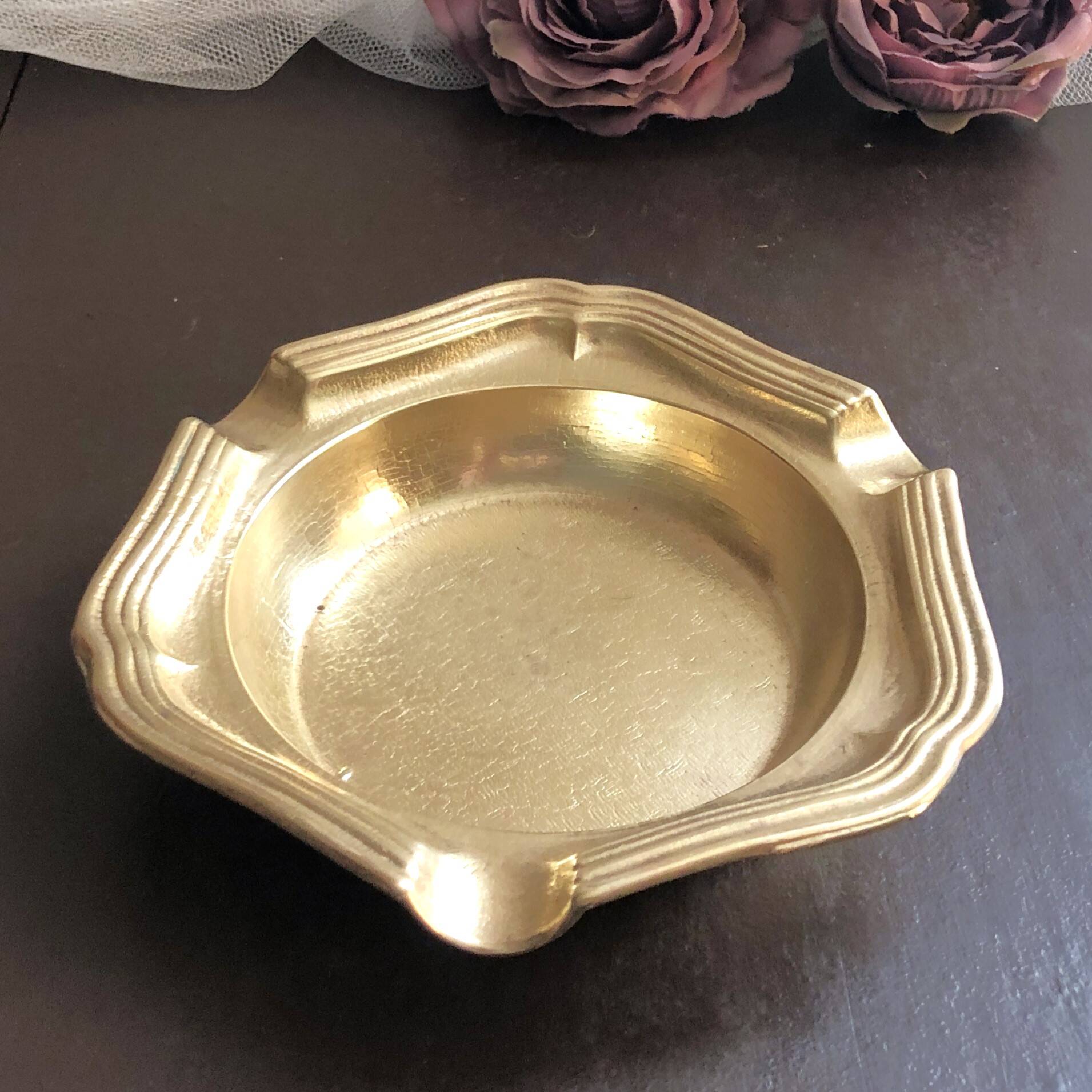 Retro golden brass ashtray
