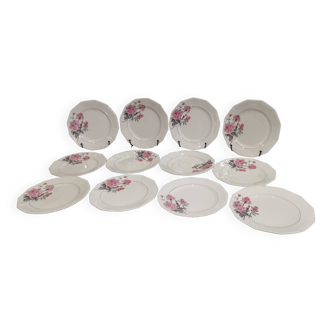 Old cake service of 19 dessert plates and its octagonal St Amand tray