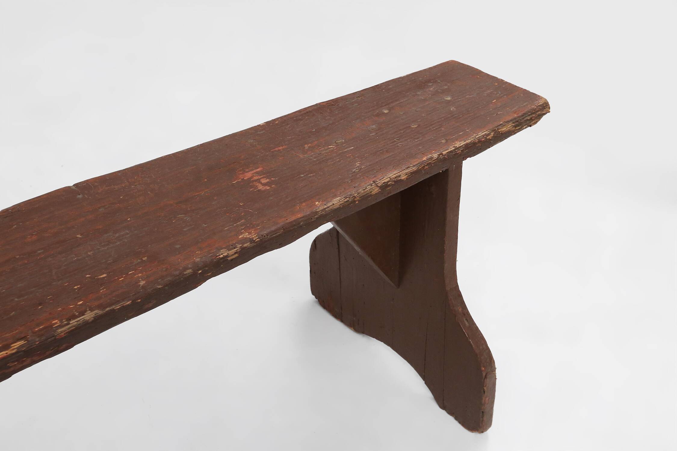 Mid-century rustic bench in brown painted wood, France ca. 1890