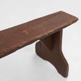 Mid-century rustic bench in brown painted wood, France ca. 1890