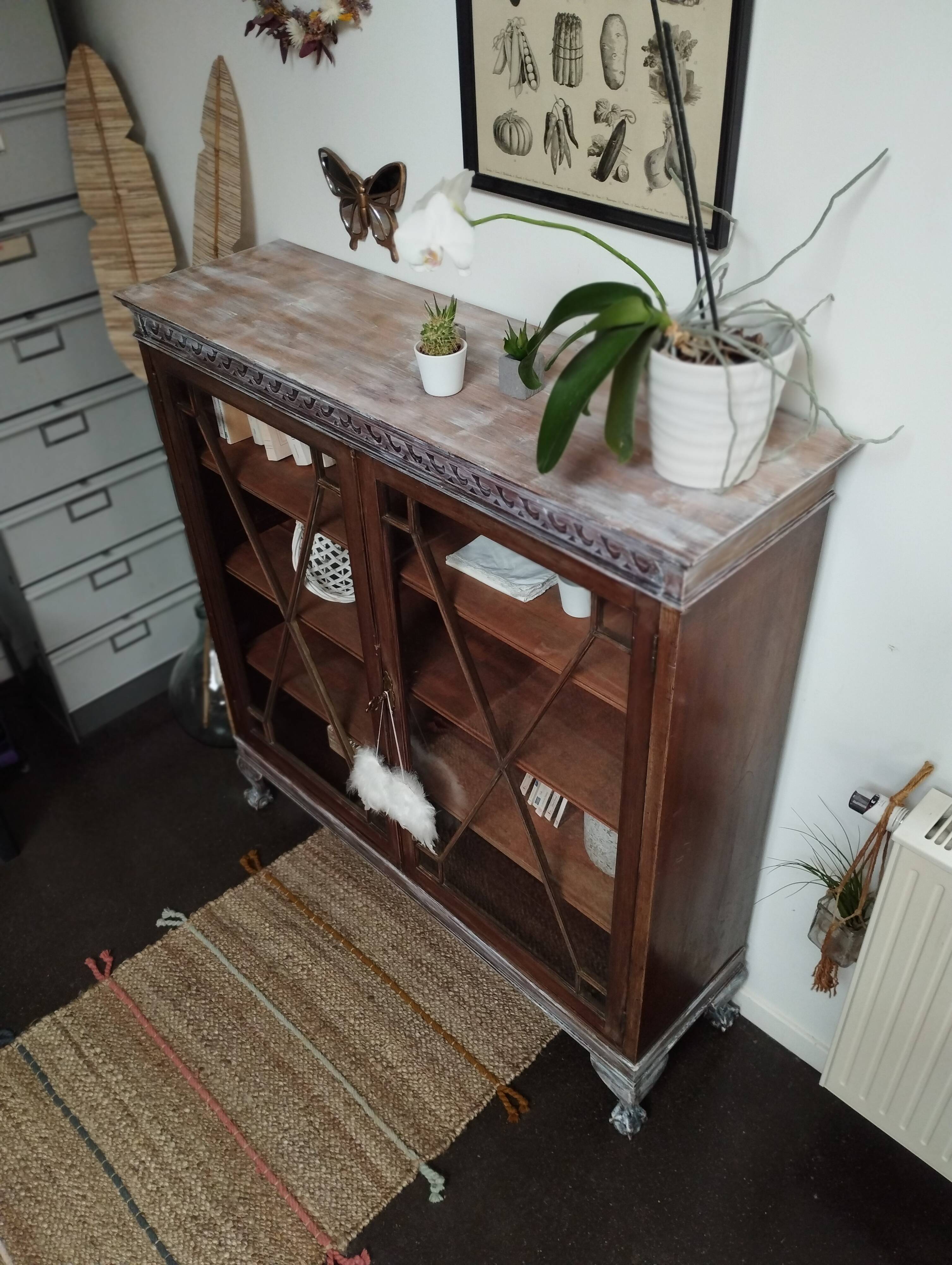 English style glazed bookcase cabinet