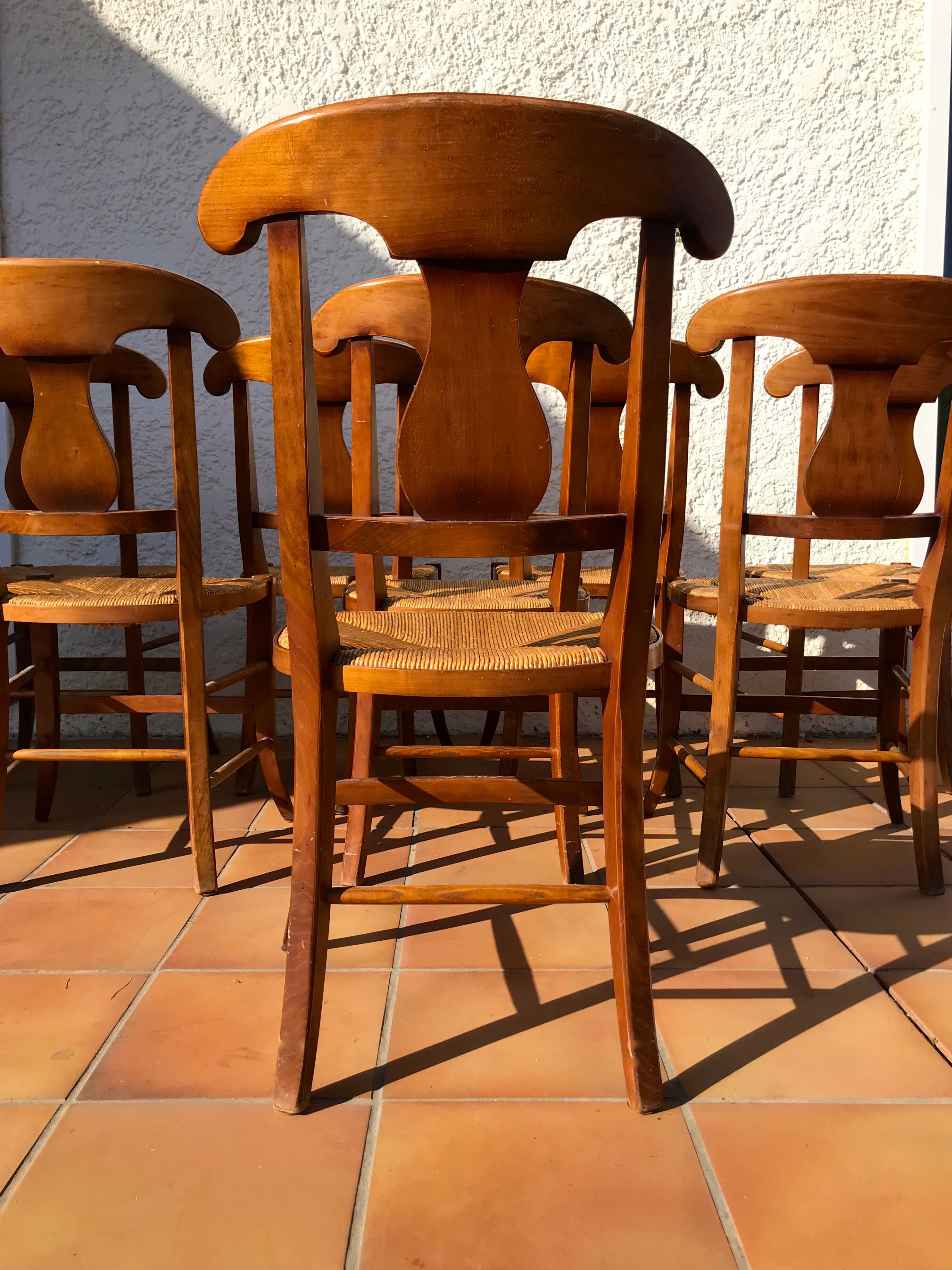 Chairs straw and wood cherry style directoire