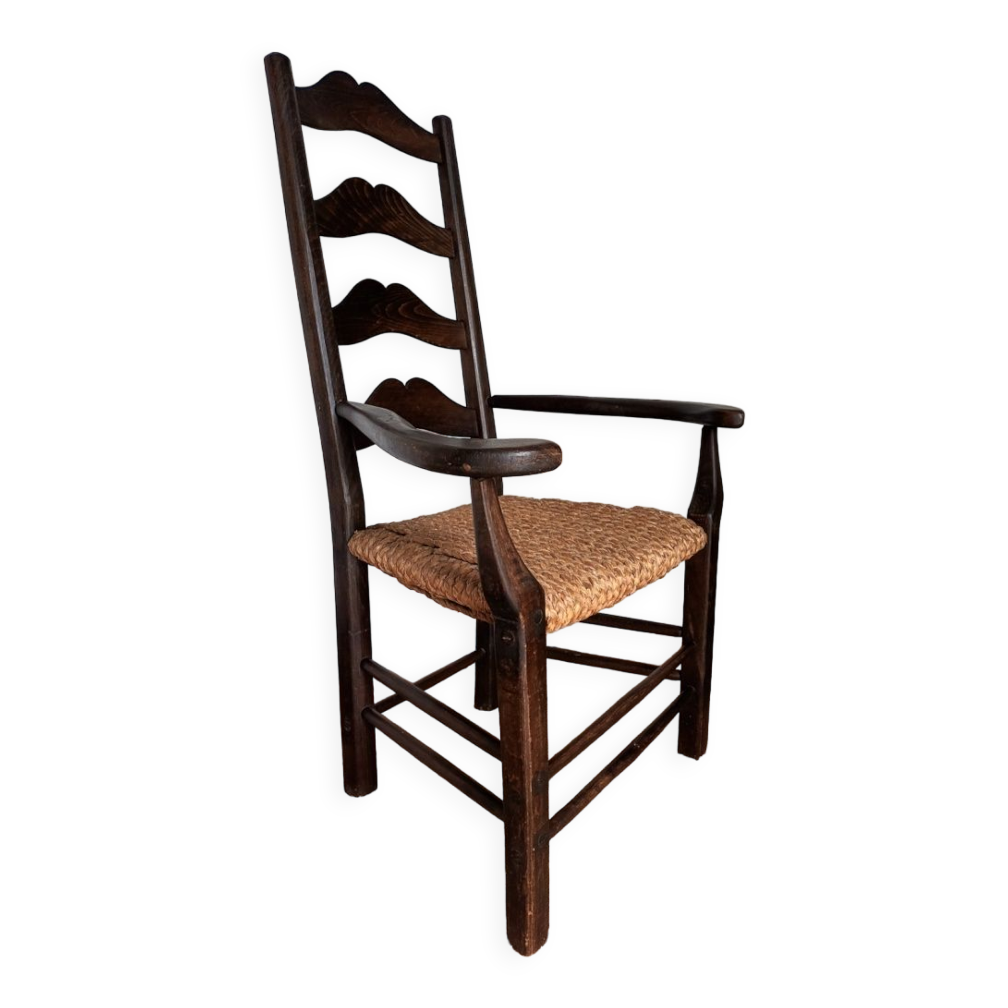 Brutalist armchair in woven straw