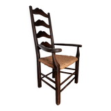 Brutalist armchair in woven straw