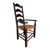 Brutalist armchair in woven straw