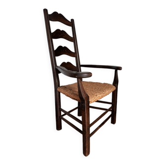 Brutalist armchair in woven straw