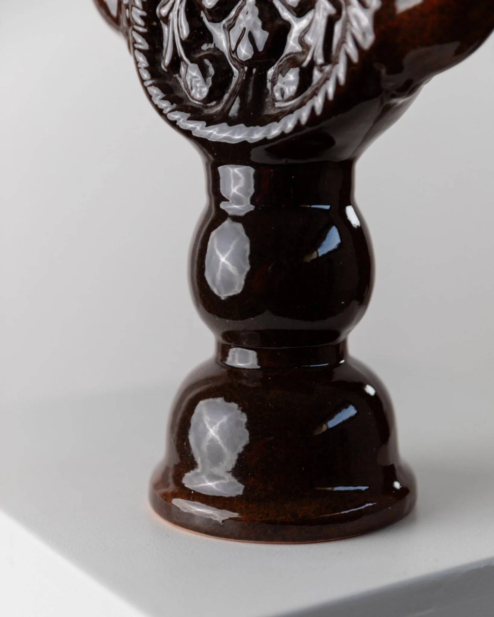 Large brown glazed ceramic candle holder for 3 candles - Brutalist mid-century Estonian design, 1960s