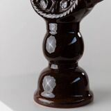 Large brown glazed ceramic candle holder for 3 candles - Brutalist mid-century Estonian design, 1960s