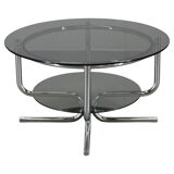 1970s Italian chrome tubular coffee table with smoked glass, round