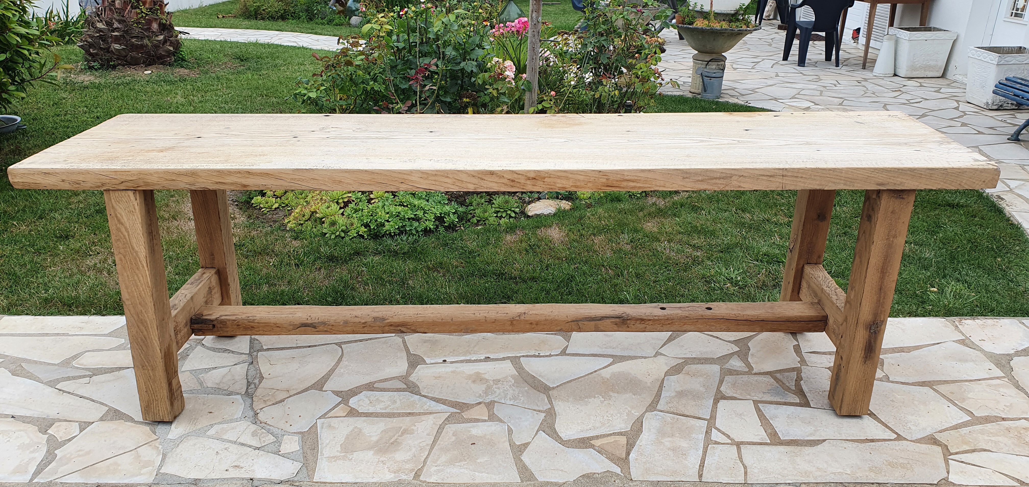 Loom table in solid oak 240 x 58 cm. 1920.
