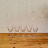 Set of 5 vintage chiseled glass wine glasses
