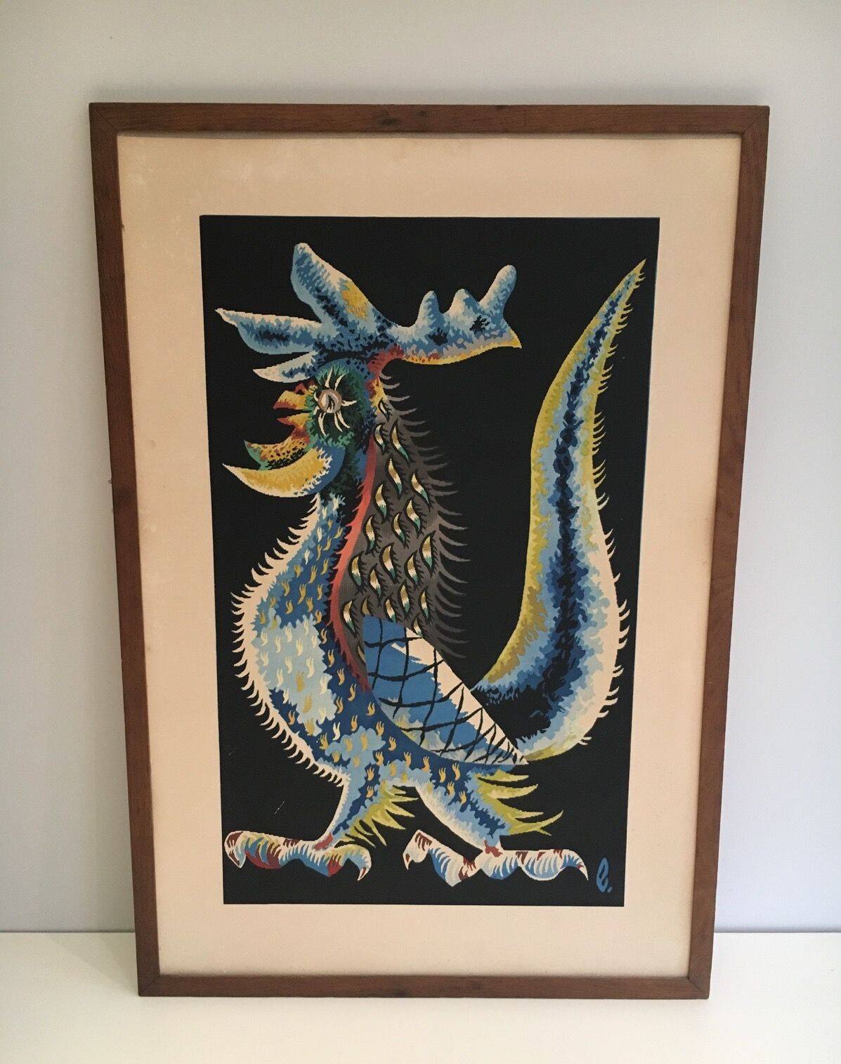 Print depicting a rooster. French work signed by Jean Lurçat. Around 1970.