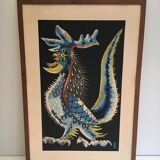 Print depicting a rooster. French work signed by Jean Lurçat. Around 1970.