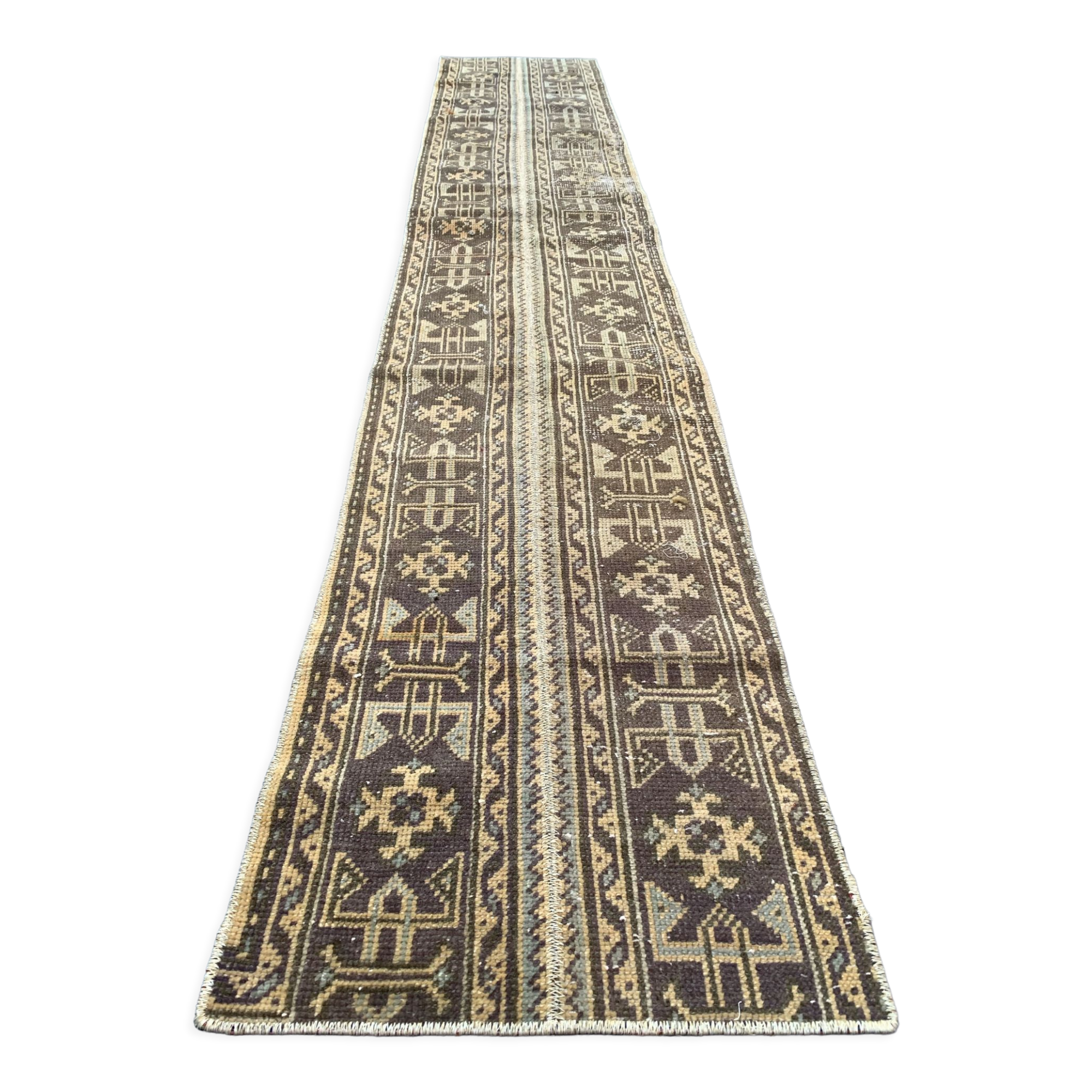 Distressed Turkish Narrow Runner 313x55 cm wool Vintage Tribal Rug