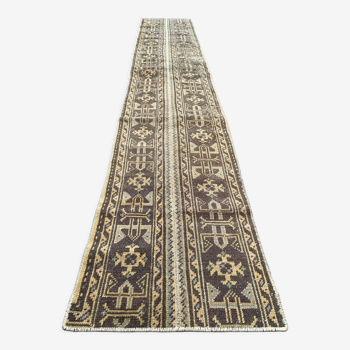 Distressed Turkish Narrow Runner 313x55 cm wool Vintage Tribal Rug