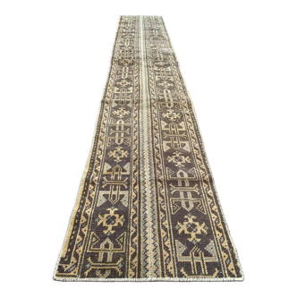 Distressed Turkish Narrow Runner 313x55 cm wool Vintage Tribal Rug