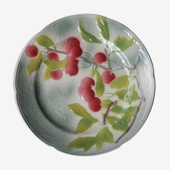 Slurry plate in French earthenware St Clément handmade cherry decoration