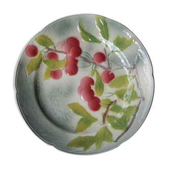 Slurry plate in French earthenware St Clément handmade cherry decoration