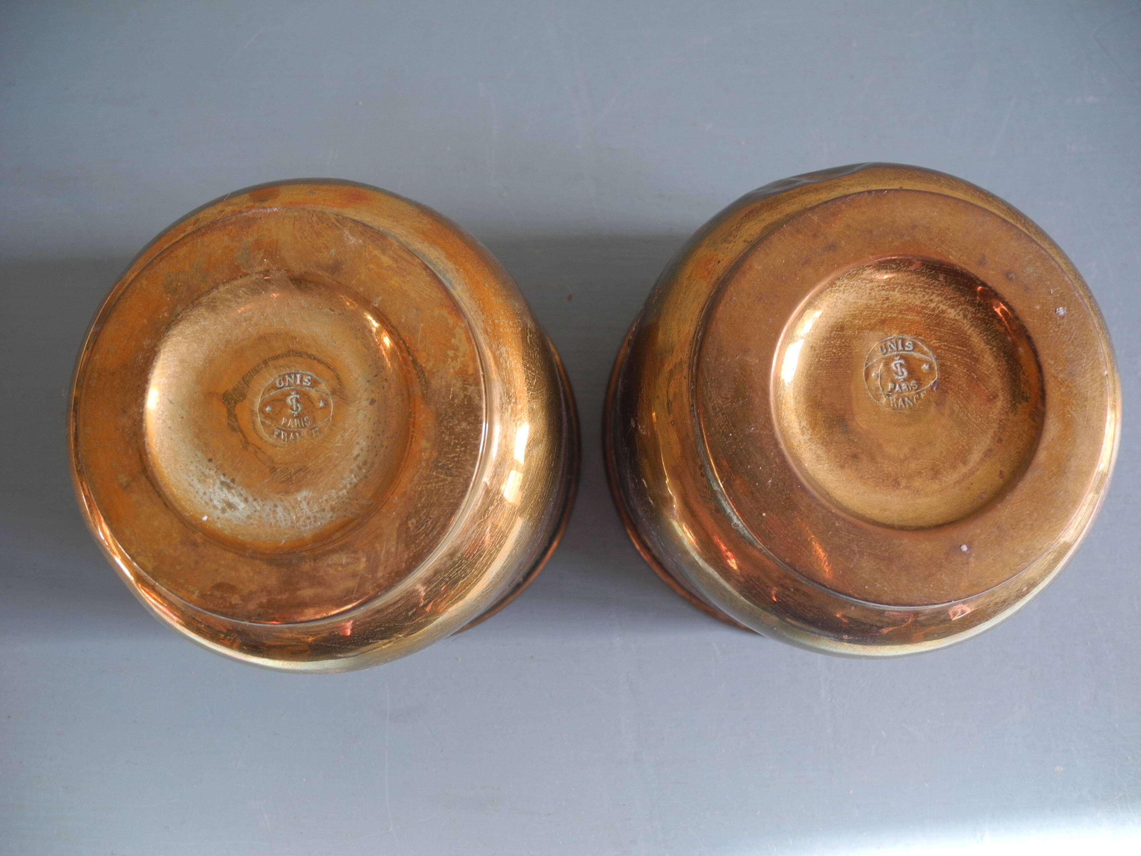 Duo of miniature brass flower pots, Unis France vintage brass flower pots