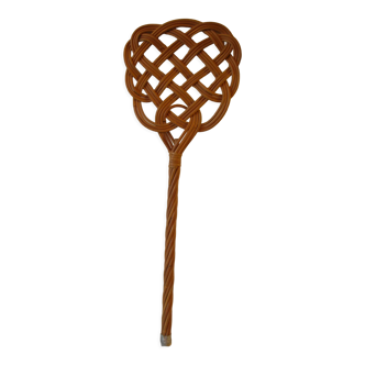 Old Art Deco carpet swatter in wicker / rattan 72 cm