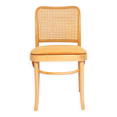 Chaise Thonet en rotin et bois velours jaune du milieu du siècle, Europe, 1960s