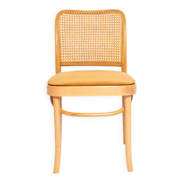 Thonet chair in rattan and yellow velvet wood from the mid-century, Europe, 1960s.