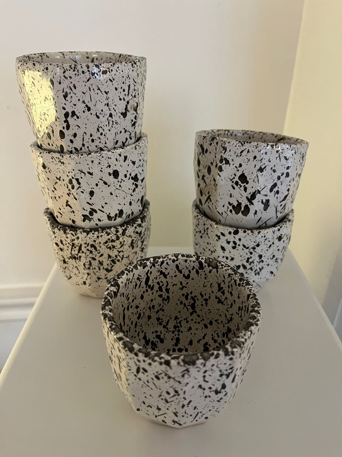 6 speckled ceramic coffee cups