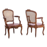 Pair of “cabriolet” armchairs in walnut and canework. Louis XV period. LS5209325