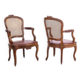 Pair of “cabriolet” armchairs in walnut and canework. Louis XV period. LS5209325