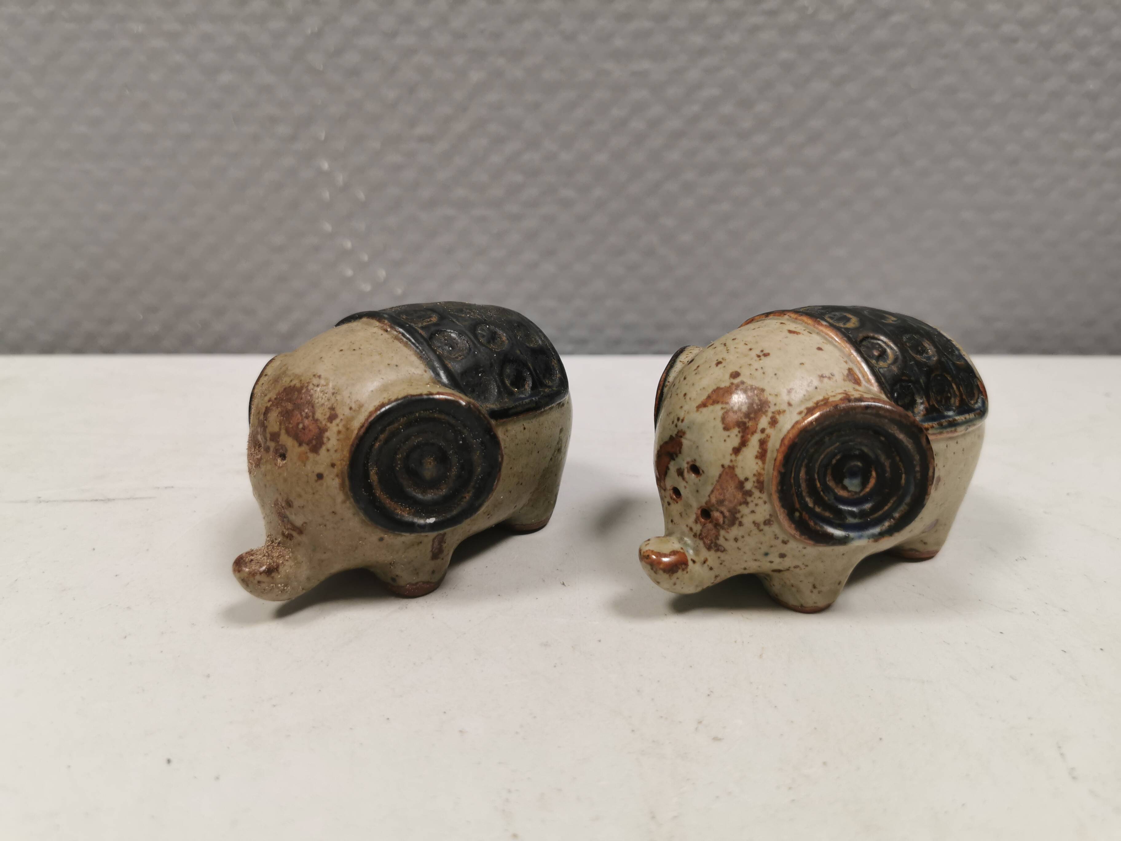 Ceramic elephants as salt and pepper sets made for Danish Søholm 1970-80s