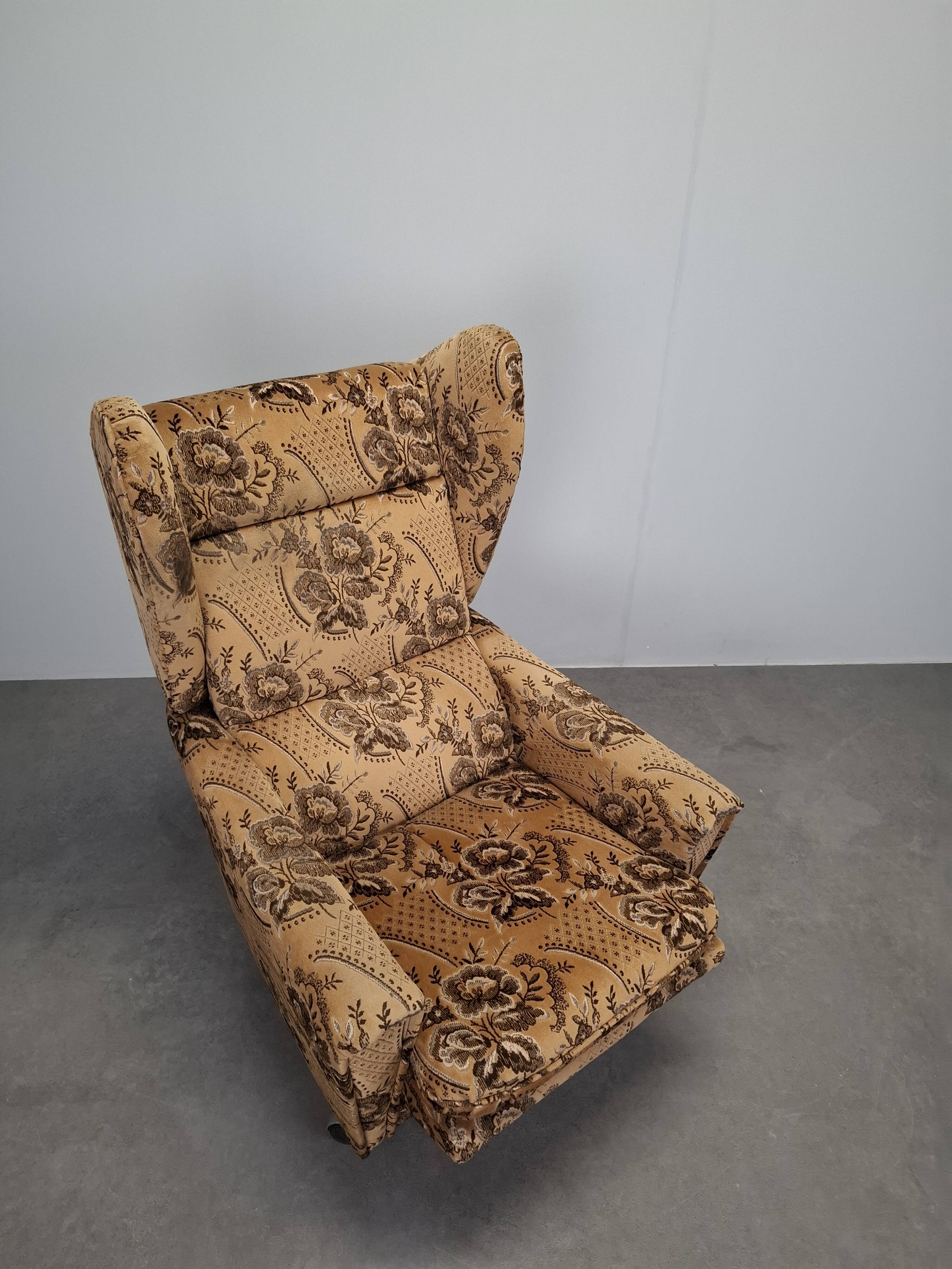 Mid-Century Czechoslovak Plush Wingback Recliner Chair, 1970s